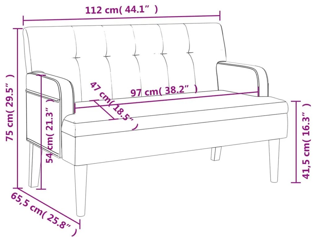 Παγκάκι με Πλάτη Γκρι 112 x 65,5 x 75 εκ. από Συνθετικό Δέρμα - Γκρι