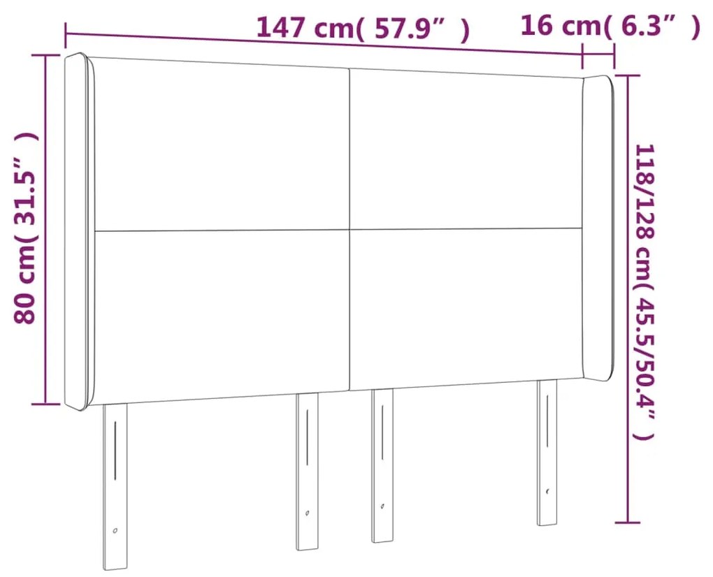 vidaXL Κεφαλάρι Κρεβατιού LED Σκούρο Γκρι 147x16x118/128εκ. Βελούδινο