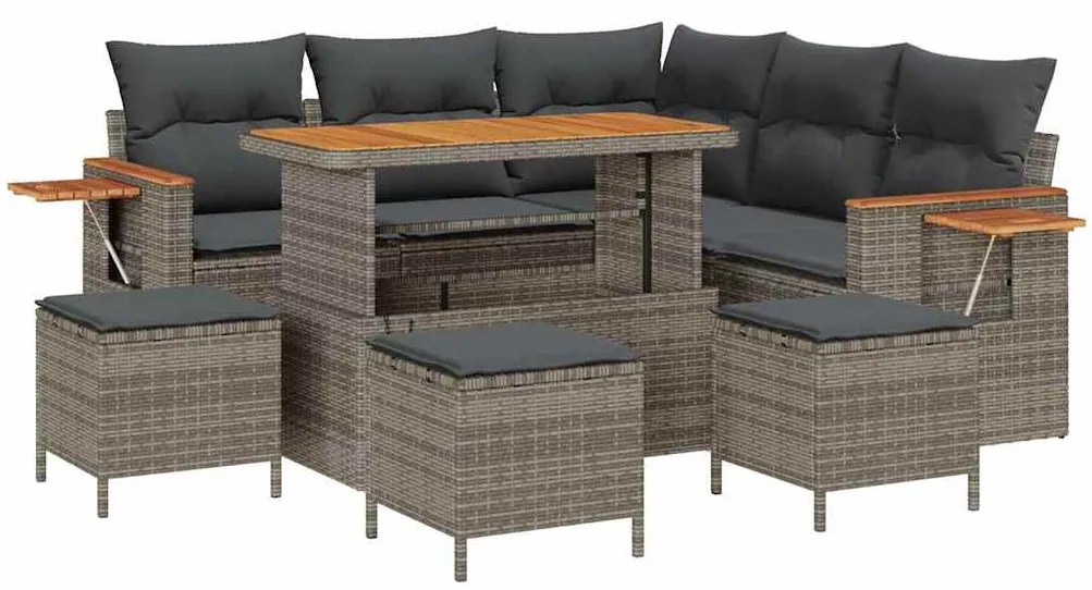 vidaXL Σετ Καναπέ Κήπου 9 pcs Γκρι Πολυέστερ και Κατασκευασμένο Ατσάλι