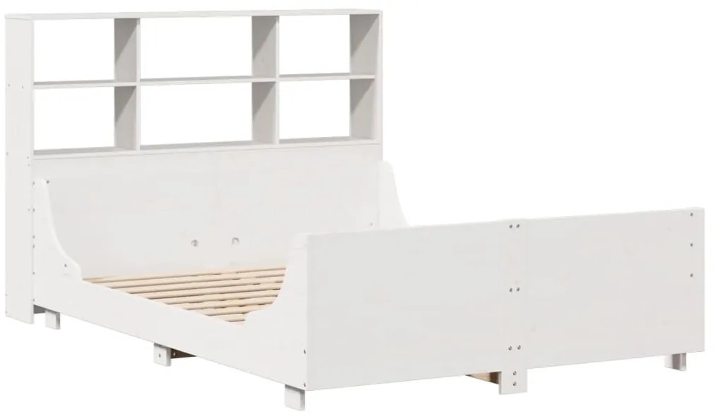 Κρεβάτι Βιβλιοθήκη Χωρίς Στρώμα Λευκό 135x190 εκ Μασίφ Πεύκο - Λευκό