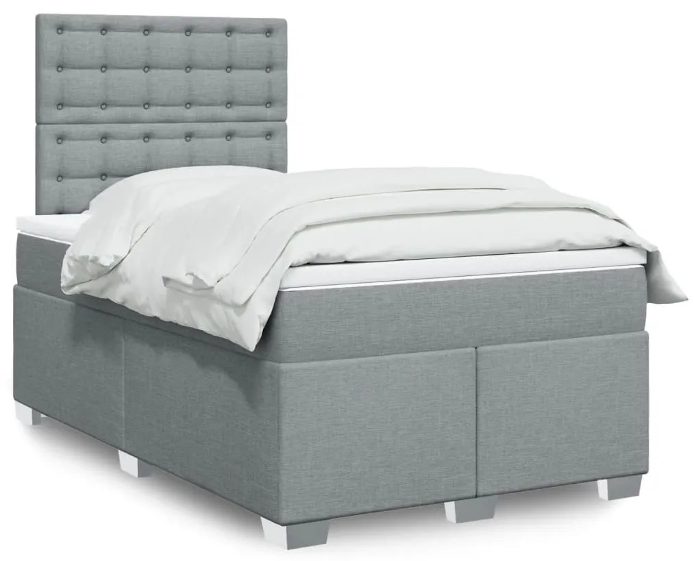 vidaXL Κρεβάτι Boxspring με Στρώμα Ανοιχτό Γκρι 120x200 εκ. Υφασμάτινο