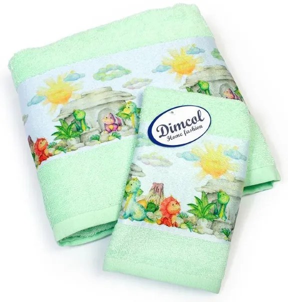 Πετσέτα Σετ 2 τεμ Με Ψηφιακή Εκτύπωση bebe Dinosaurs 313 30X50,70X140 Mint 100% Cotton