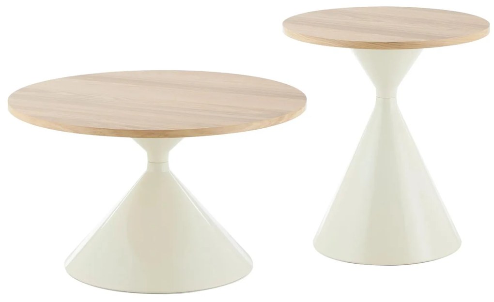 Τραπεζάκια σαλονιού JENNEL Σετ 2 τμχ. Μέταλλο Μπέζ &amp; MDF με PAPERWOOD Φ50εκ &amp; Φ70εκ 70x70x41 εκ.