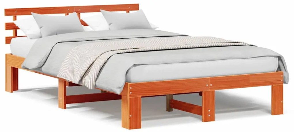 vidaXL Σκελετός Κρεβατιού Καφέ 140 x 190 cm Μασίφ ξύλο πεύκου