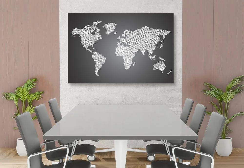 Εικόνα ενός παγκόσμιου χάρτη που εκκολάπτεται από φελλό σε ασπρόμαυρο - 120x80  color mix