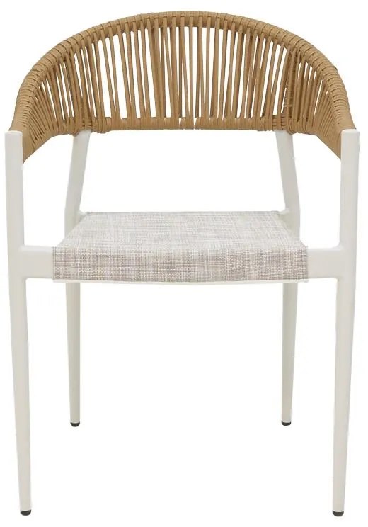 Καρέκλα Πολυθρόνα Elation Αλουμινίου Στοιβαζόμενη με Λευκό σκελετό &amp; Textline Φυσικό rattan 57x56x78 εκ. 56x52x76 εκ.