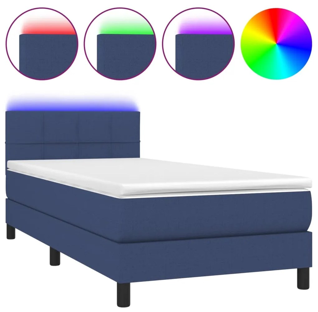 ΚΡΕΒΑΤΙ BOXSPRING ΜΕ ΣΤΡΩΜΑ &amp; LED ΜΠΛΕ 90X200 ΕΚ. ΥΦΑΣΜΑΤΙΝΟ 3133131