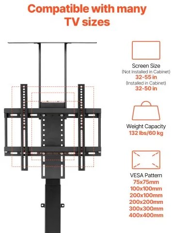 VEVOR Motorized TV Lift Stand Mount Bracket 132 lbs Load with Remote Control