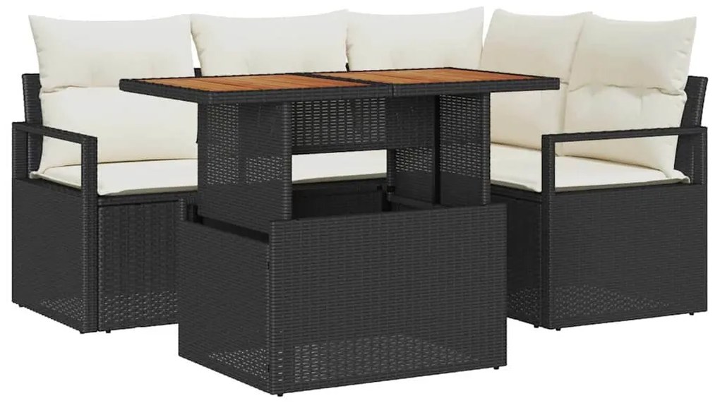 vidaXL Σέτ φαγητού για κήπο 5 pcs Μαύρο, Κρέμα 100 x 55 x 73 εκ