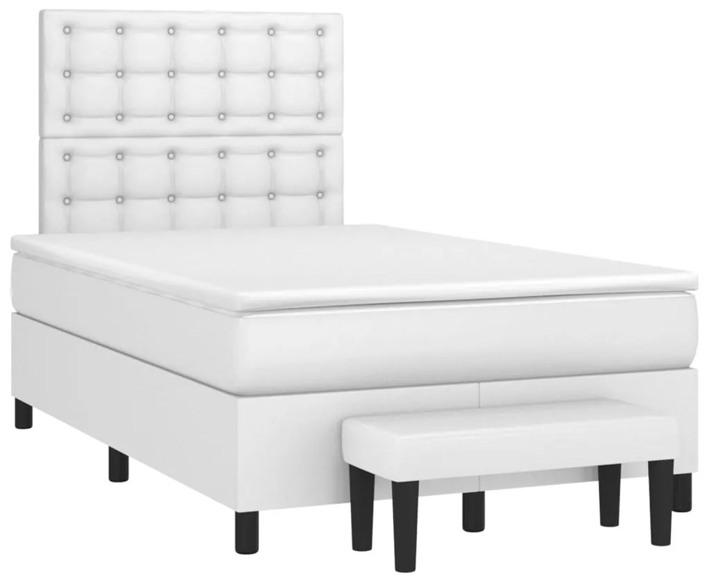 vidaXL Κρεβάτι Boxspring με Στρώμα Λευκό 120x200εκ.από Συνθετικό Δέρμα