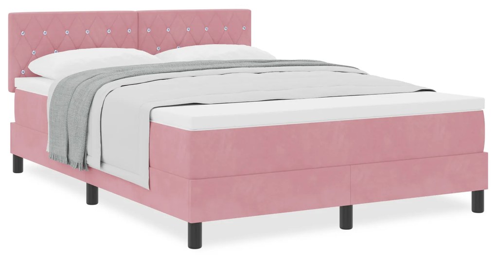 vidaXL Κρεβάτι Box Spring με Στρώμα Ροζ 140x190 εκ Βελούδο