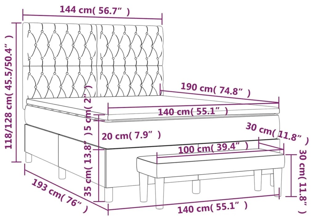 Κρεβάτι Boxspring με Στρώμα Taupe 140x190 εκ. Υφασμάτινο - Μπεζ-Γκρι