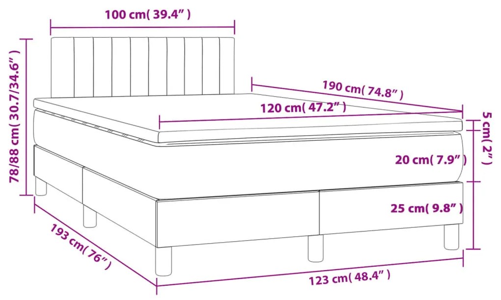 Κρεβάτι Boxspring με Στρώμα Μαύρο 120x190 εκ. Υφασμάτινο - Μαύρο