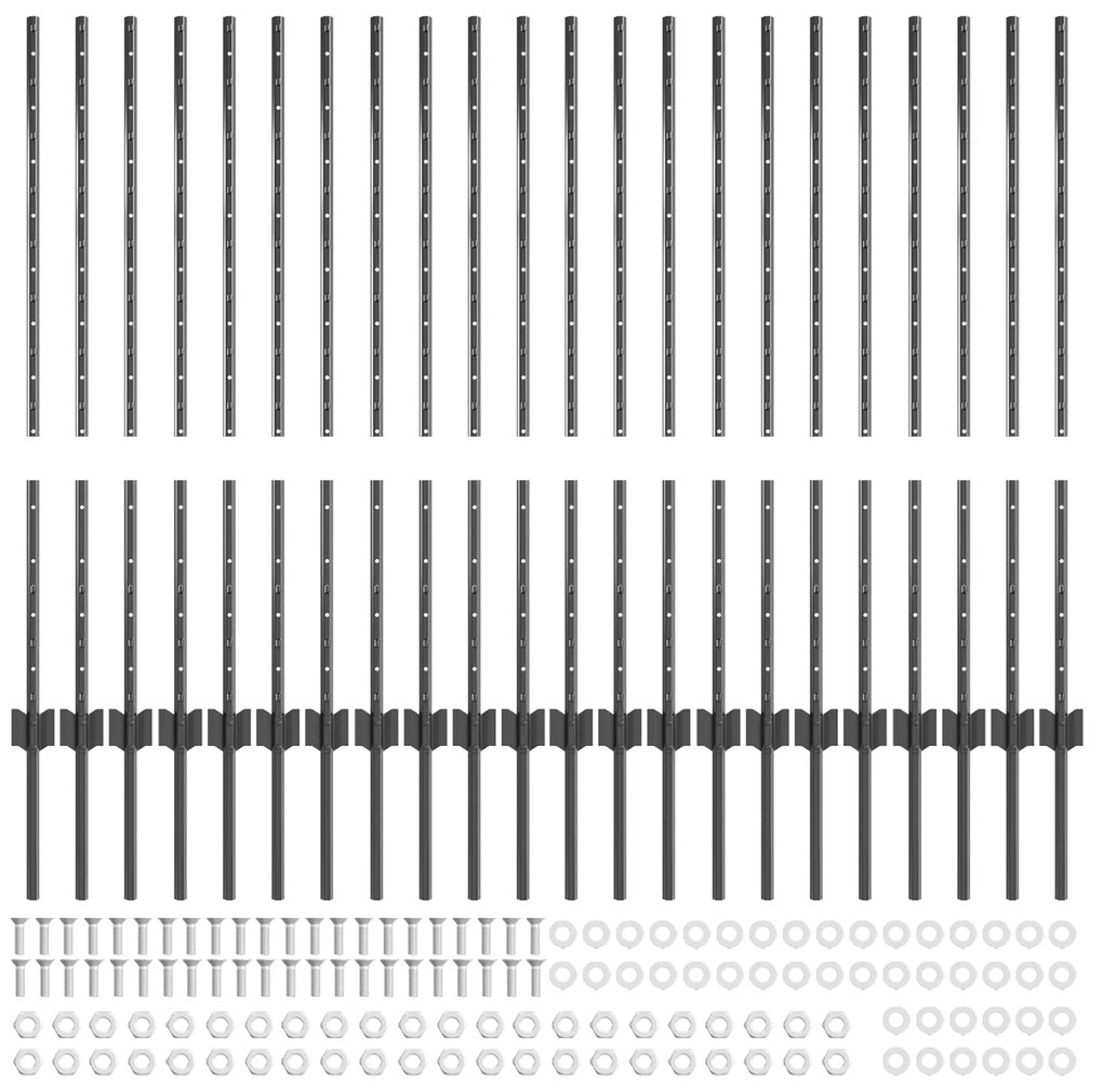 vidaXL Ασημένιοι Πόλοι Φράχτη 44 pcs Γκρι Ύψος 1 μ. Μέταλλο