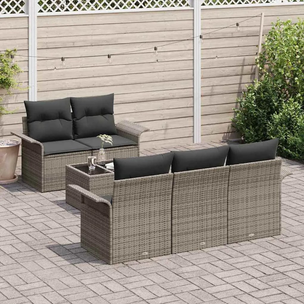 vidaXL Σετ Καναπέ Κήπου 6 pcs Γκρι Πολυ ράταν
