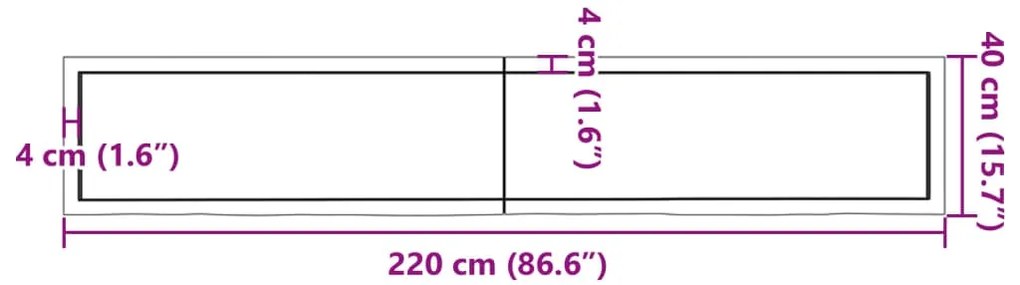 Πάγκος Μπάνιου Σκούρο Καφέ 220x40x(2-4) εκ. Επεξεργ. Μασίφ Ξύλο - Γκρι