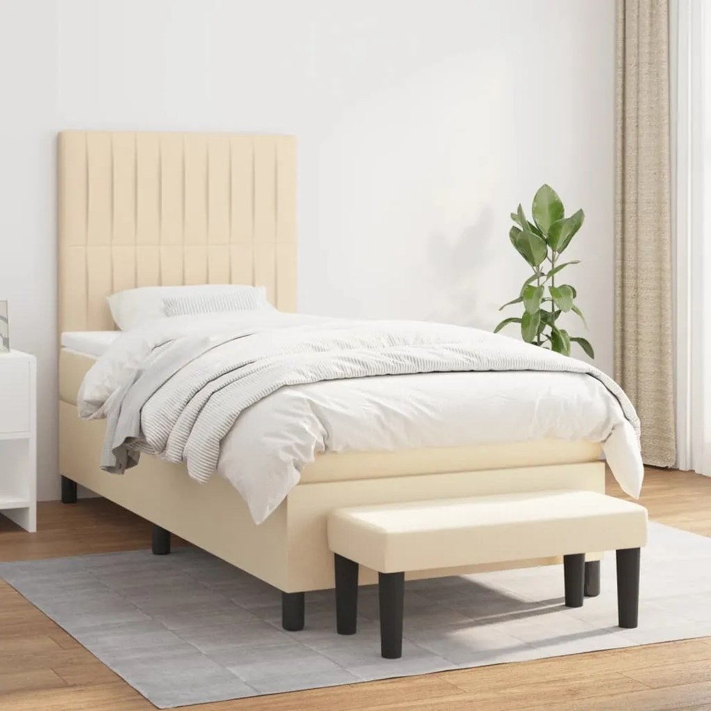 vidaXL Κρεβάτι Boxspring με Στρώμα Κρεμ 90x190 εκ.Υφασμάτινο