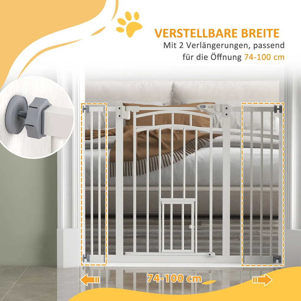 PawHut Πόρτα Ασφαλείας Σκάλας για Σκύλους, Αυτόματο Κλείσιμο, Λειτουργία με Ένα Χέρι, 100 cm x 4 cm x 76 cm, Λευκό