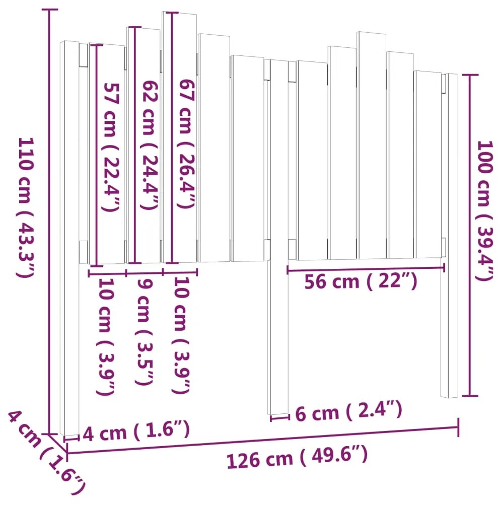 vidaXL Κεφαλάρι Κρεβατιού Γκρι 126x4x110 εκ. από Μασίφ Ξύλο Πεύκου