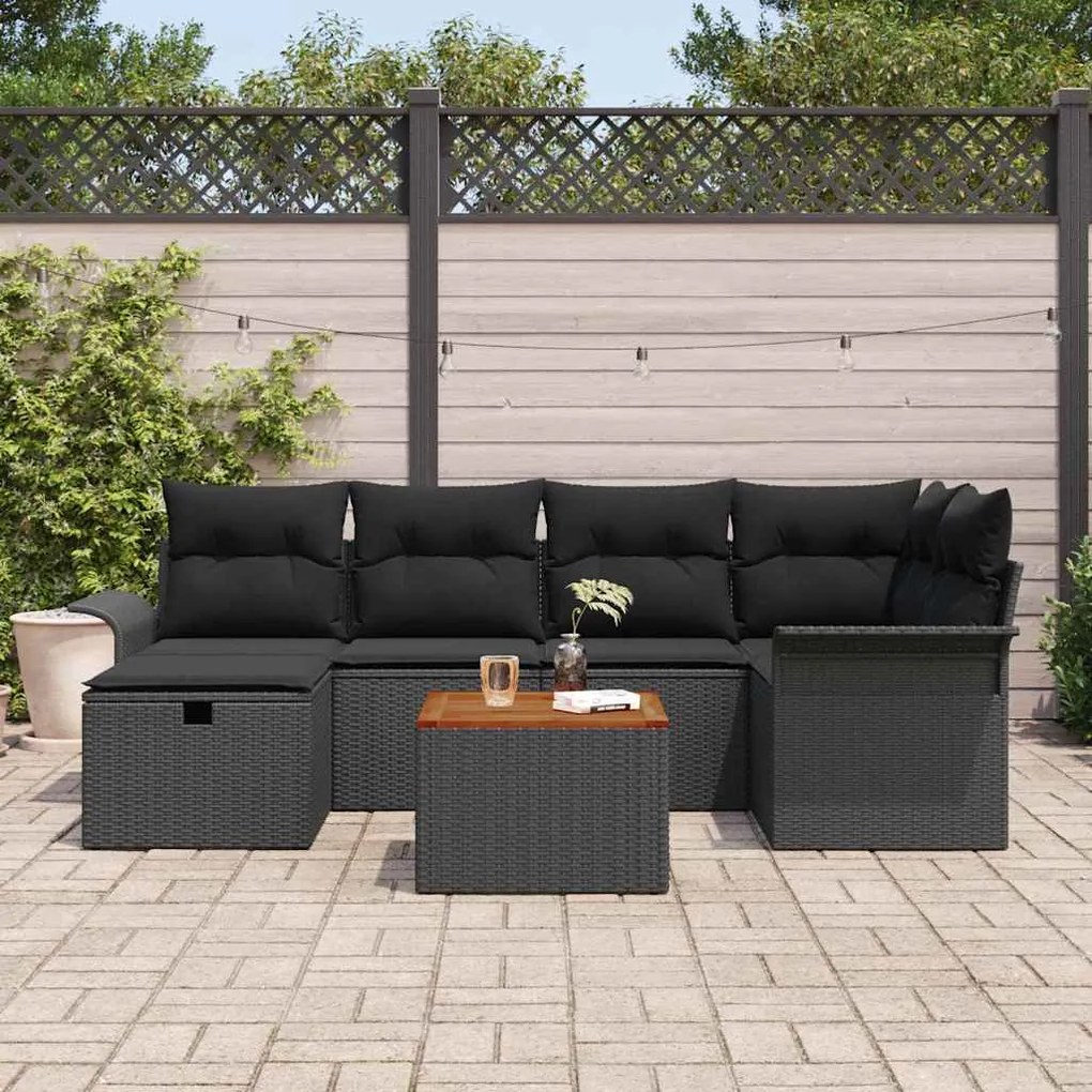 vidaXL Σετ Καναπέ Κήπου με μαξιλάρι 7 pcs Μαύρο Πολυ ράταν