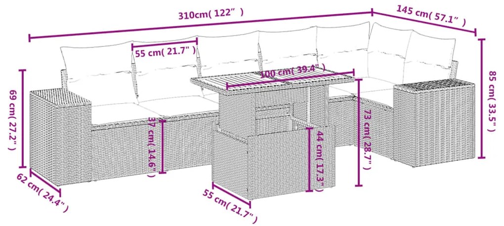 ΚΑΝΑΠΕΣ ΣΕΤ 7 ΤΕΜΑΧΙΩΝ ΜΑΥΡΟ ΣΥΝΘΕΤΙΚΟ ΡΑΤΑΝ ΜΕ ΜΑΞΙΛΑΡΙΑ 3272644