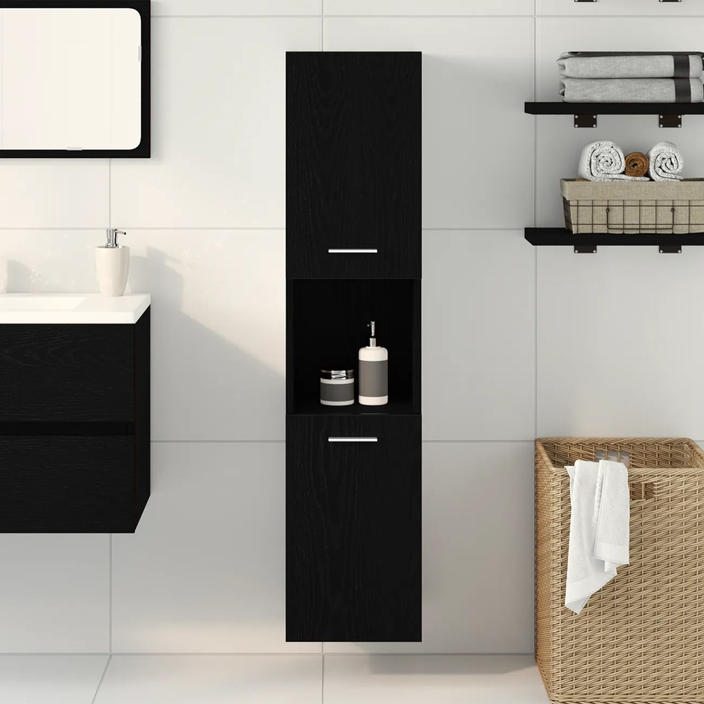 vidaXL Ντουλάπι Τοίχου Μπάνιου Μαύρο Δρυς 30x30x130 εκ από Ξύλο
