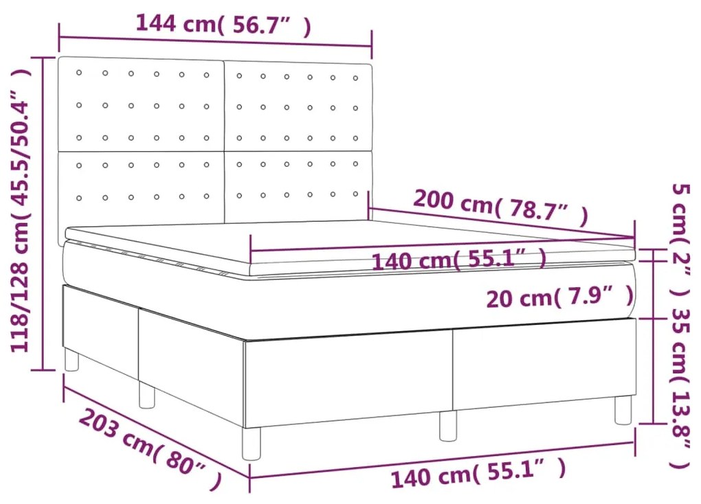 ΚΡΕΒΑΤΙ BOXSPRING ΜΕ ΣΤΡΩΜΑ &amp; LED ΜΠΛΕ 140X200 ΕΚ. ΥΦΑΣΜΑΤΙΝΟ 3135203