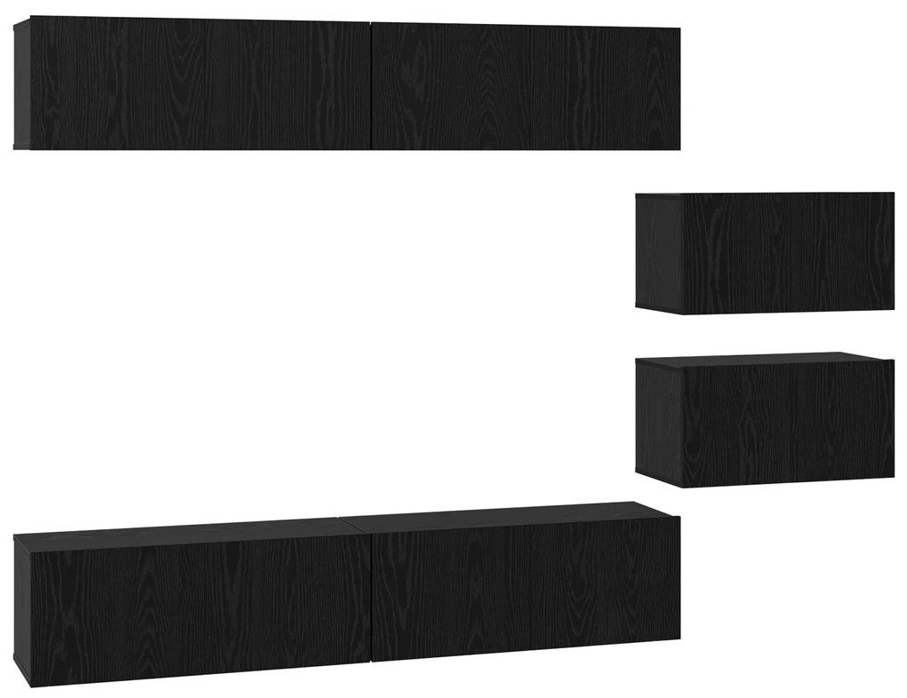 vidaXL Σετ επίπλου τηλεόρασης 6 pcs Μαύρη Οξυά 80 x 30 x 30.5 εκ Small