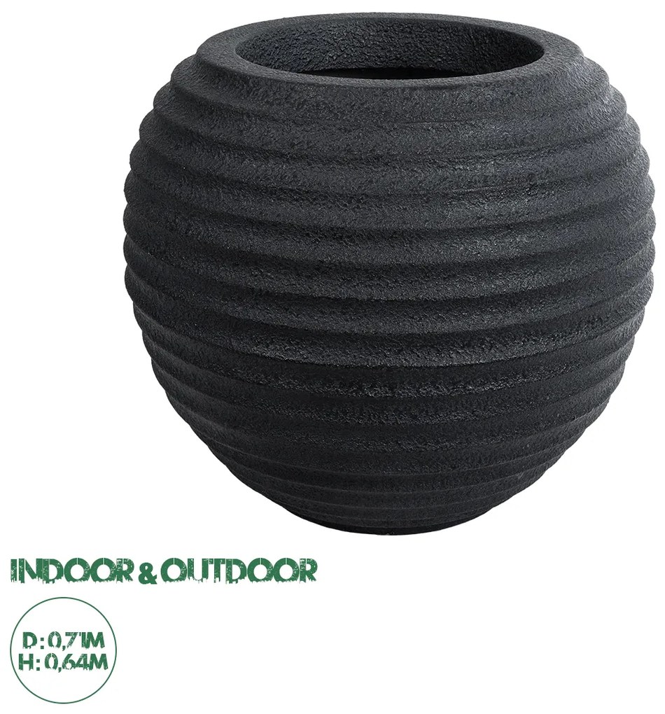 20712 GloboStar® Artificial Garden ILAEIRA 20712 Επιδαπέδιο Πολυεστερικό Τσιμεντένιο Κασπώ Γλάστρα - Flower Pot Μαύρο Φ71 x Υ64cm