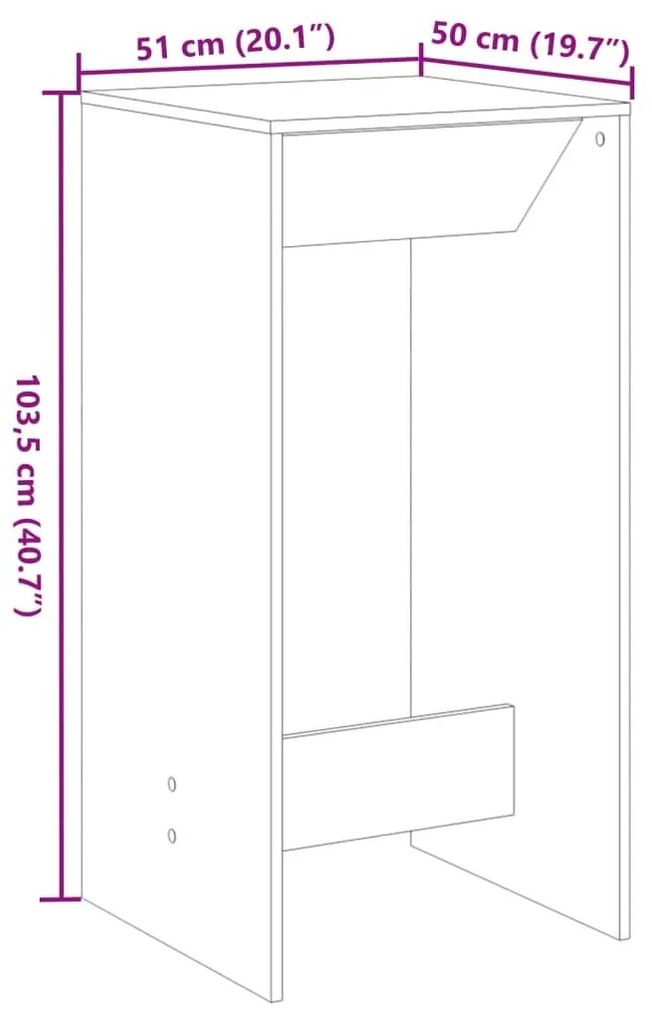 Τραπέζι Μπαρ Καφέ Δρυς 51x50x103,5 εκ. Επεξ. Ξύλο - Καφέ