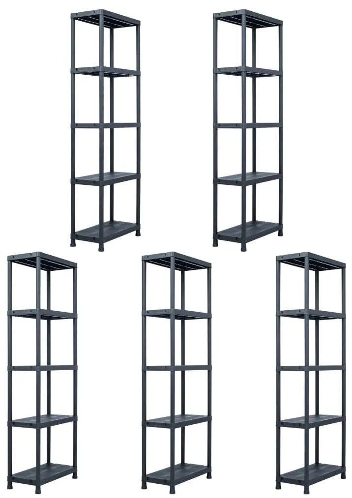 vidaXL Ραφιέρες 5 τεμ. Μαύρες 125 κ. 60 x 30 x 180 εκ. Πλαστικές
