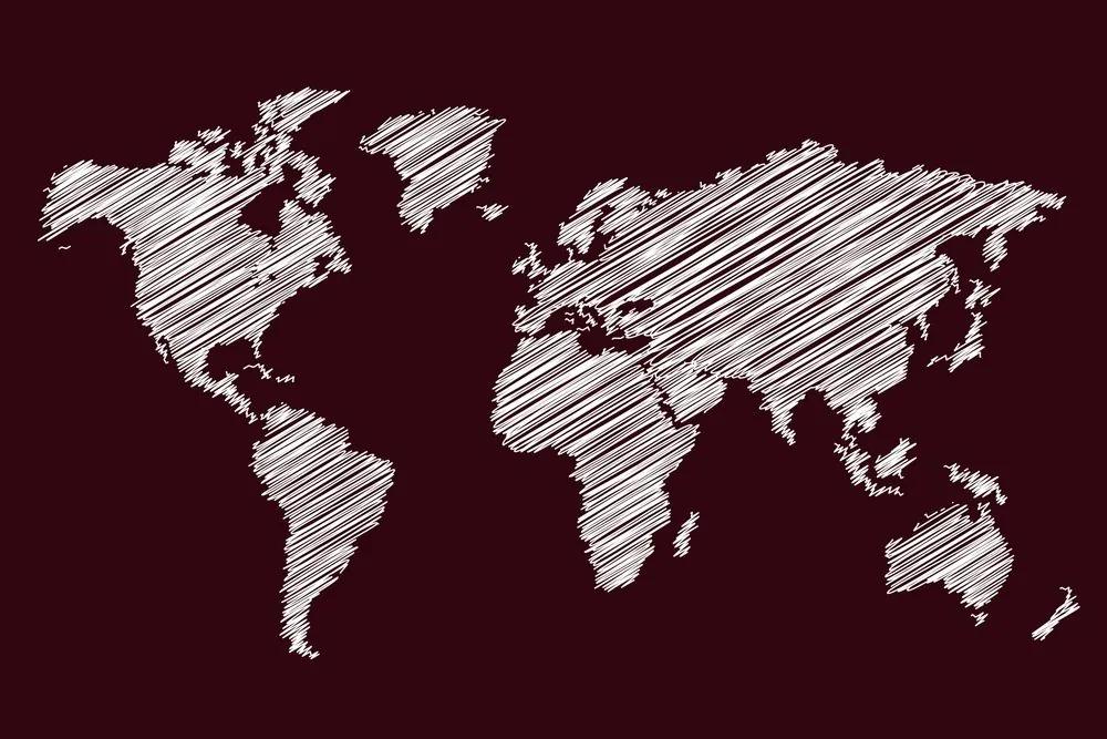 Εικόνα στον παγκόσμιο χάρτη που εκκολάπτεται από φελλό σε μπορντό φόντο - 120x80  color mix