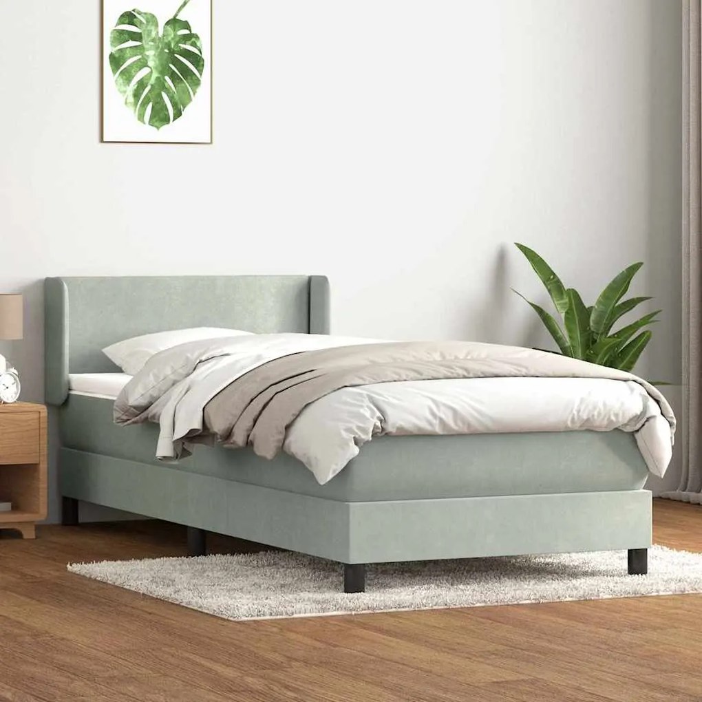 Κρεβάτι Boxspring με Στρώμα Ανοιχτό Γκρι 80x210 εκ. Βελούδινο