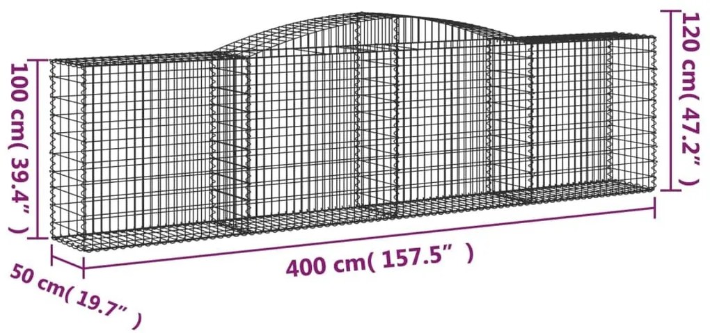 Συρματοκιβώτιο Τοξωτό 400x50x100/120εκ. από Γαλβανισμένο Χάλυβα - Ασήμι