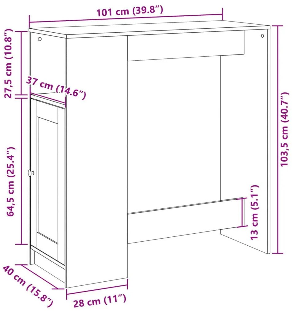 Τραπέζι Μπαρ με Ράφια Μαύρο 101x40x103,5 εκ. Επεξεργ. Ξύλο - Μαύρο