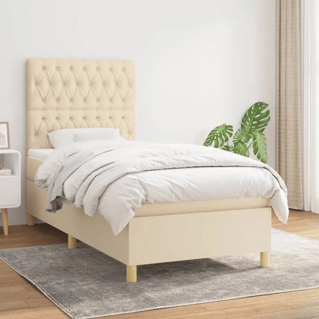 ΚΡΕΒΑΤΙ BOXSPRING ΜΕ ΣΤΡΩΜΑ ΚΡΕΜ 90X200 ΕΚ.ΥΦΑΣΜΑΤΙΝΟ 3142550