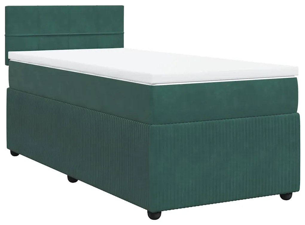 vidaXL Κρεβάτι Boxspring με Στρώμα Σκούρο Πράσινο 90x200 εκ. Βελούδινο
