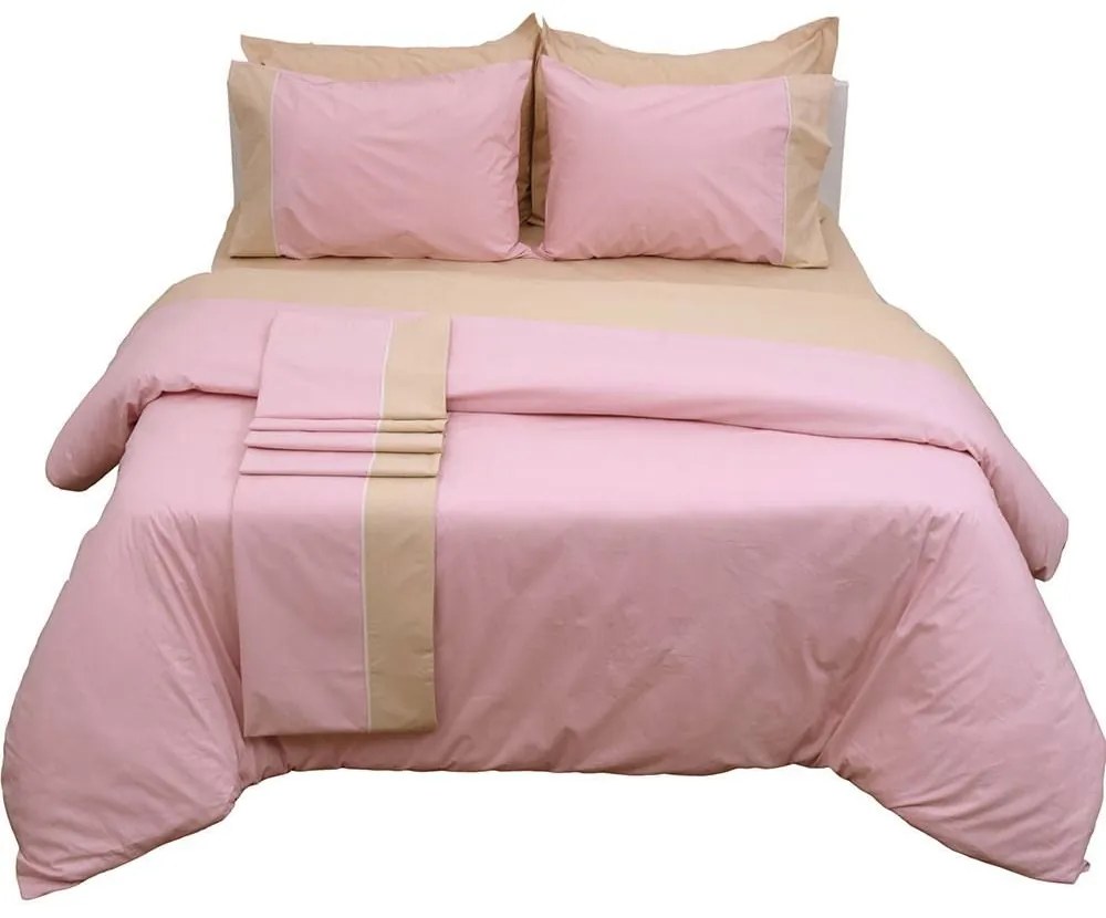 Παπλωματοθήκη Supreme Collection  Με Φάσα Pink-Beige Viopros Υπέρδιπλo 220x240cm 100% Βαμβάκι