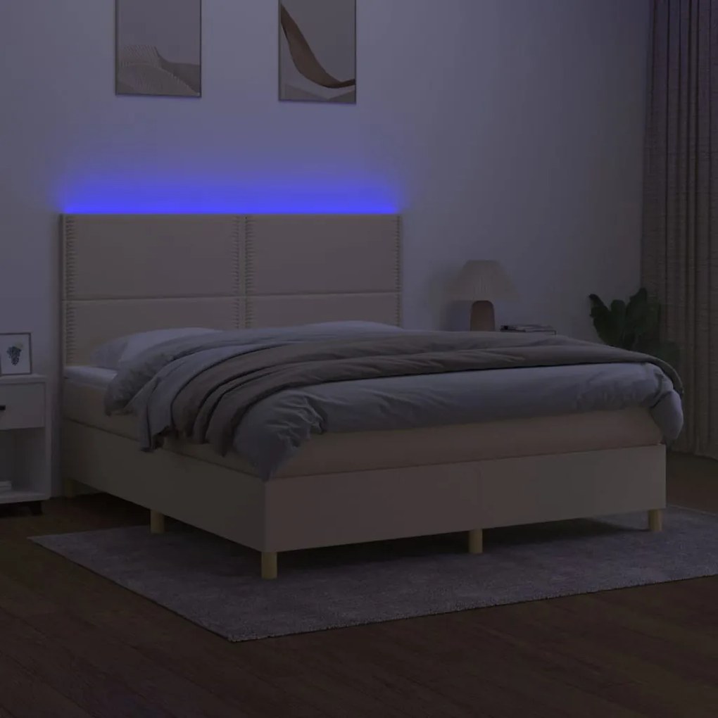 ΚΡΕΒΑΤΙ BOXSPRING ΜΕ ΣΤΡΩΜΑ &amp; LED ΚΡΕΜ 180X200 ΕΚ. ΥΦΑΣΜΑΤΙΝΟ 3135378