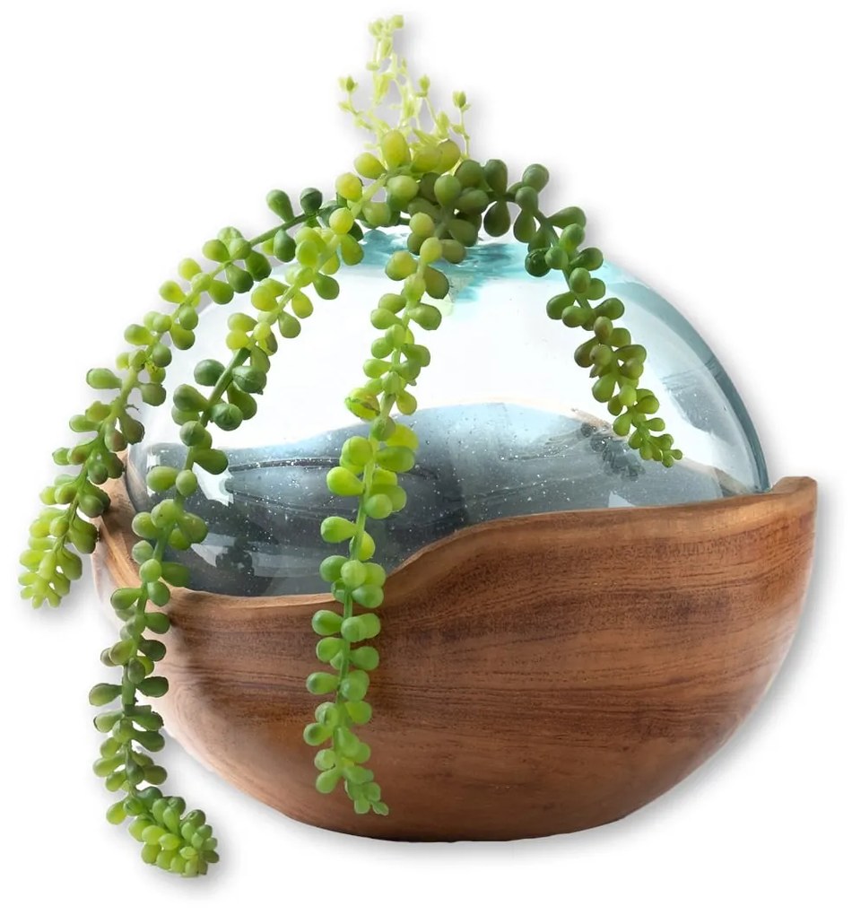 Vase S Line 13cm χειροποίητο με βάση από ξύλο ΤΕΑΚ small SS379-0M