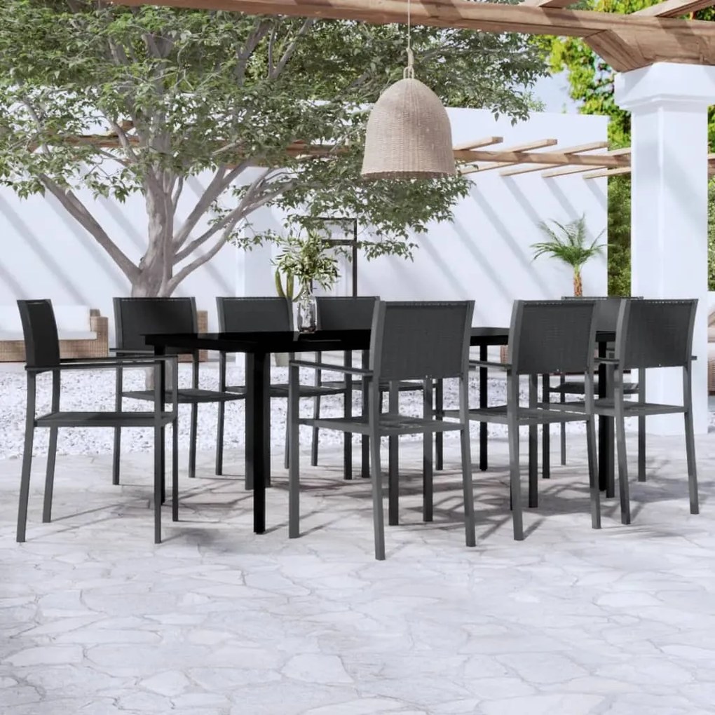 vidaXL Σετ Τραπεζαρίας Κήπου 9 Τεμαχίων Μαύρο