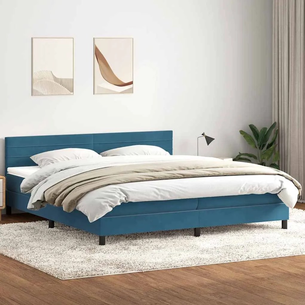 Κρεβάτι Boxspring με Στρώμα Σκούρο Μπλε 200x220 εκ. Βελούδινο - Μπλε