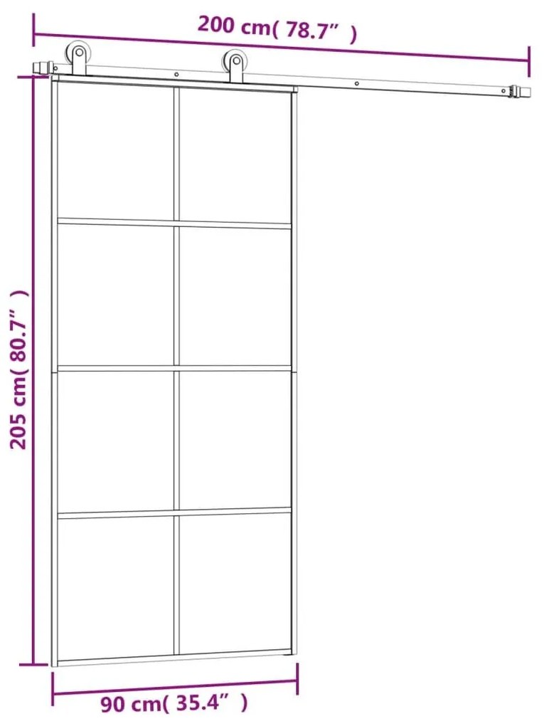 Συρόμενη Πόρτα με Μηχανισμό 90x205 εκ. Γυαλί ESG &amp; Αλουμίνιο - Μαύρο