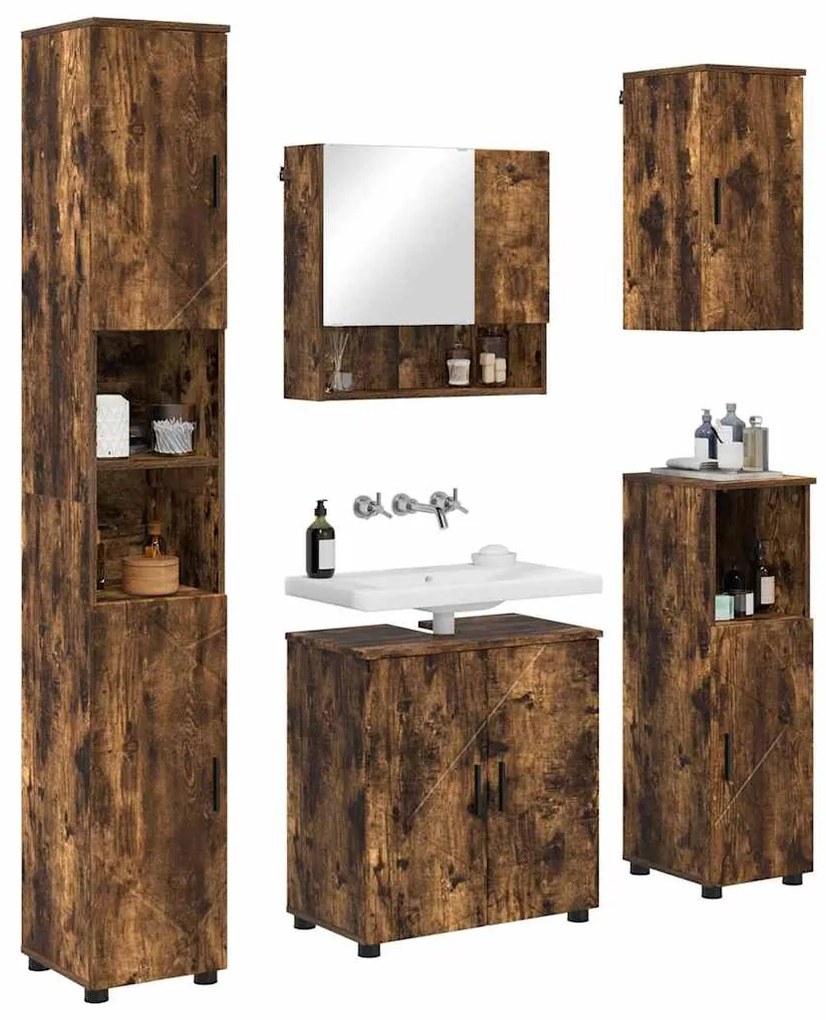 vidaXL Σετ Επίπλων Μπάνιου 5 pcs Καπνιστή δρυς 61 x 35 x 64 εκ.