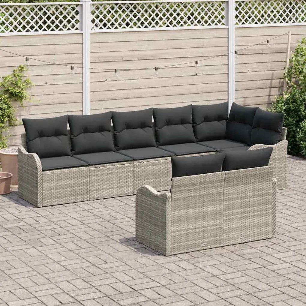 vidaXL Σετ Καναπέ Κήπου με μαξιλάρι 8 pcs Ανοιχτό γκρι Πολυ ράταν