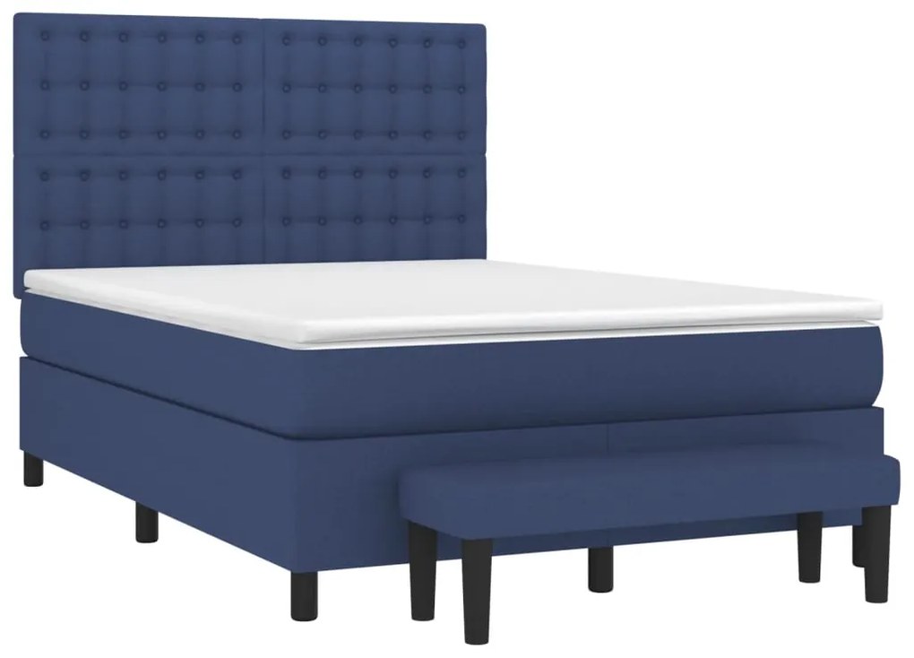 vidaXL Κρεβάτι Boxspring με Στρώμα Μπλε 140x190 εκ. Υφασμάτινο