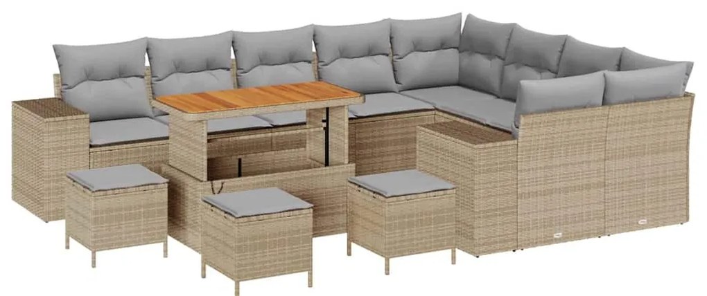vidaXL Σετ Καναπέ Κήπου Ρυθμιζόμενο ύψος 13 pcs Μπεζ συνθετικό ρατάν