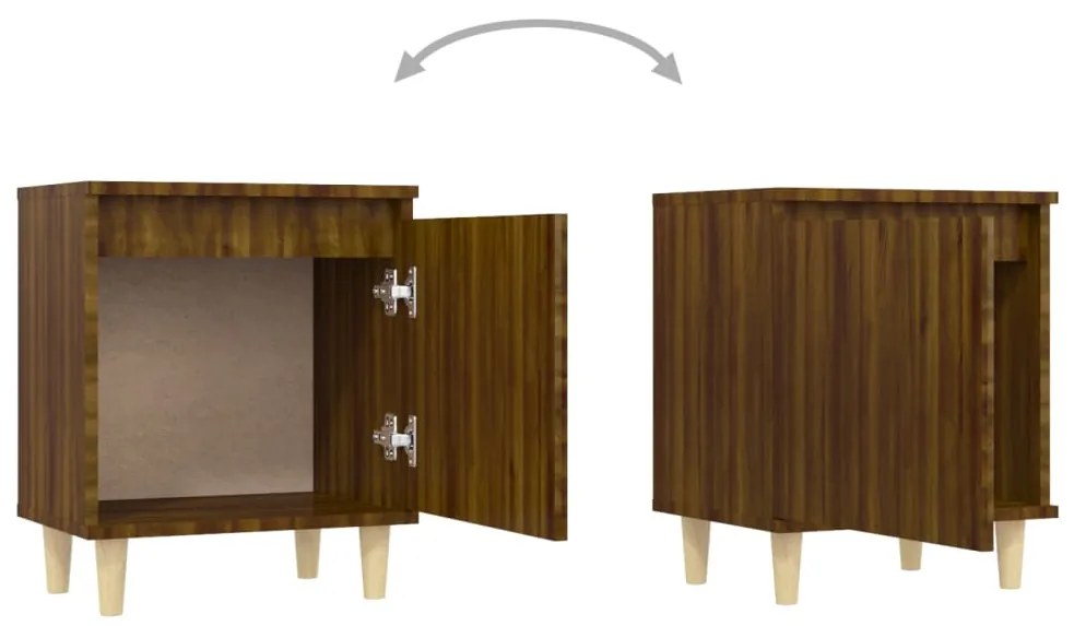 vidaXL Κομοδίνα 2 τεμ. Καφέ Δρυς 40x30x50εκ. &amp; Μασίφ Ξύλινα Πόδια
