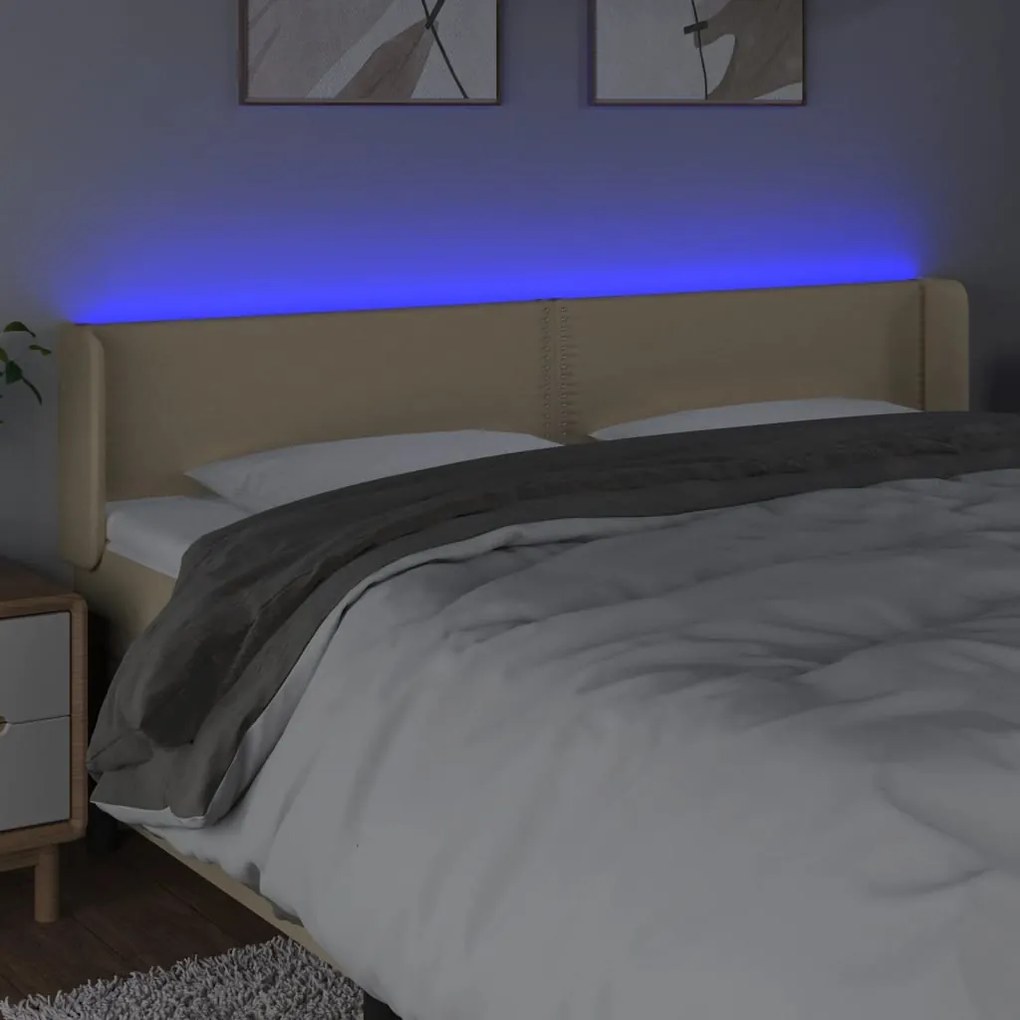 vidaXL Κεφαλάρι Κρεβατιού LED Κρεμ 203x16x78/88 εκ. Υφασμάτινο