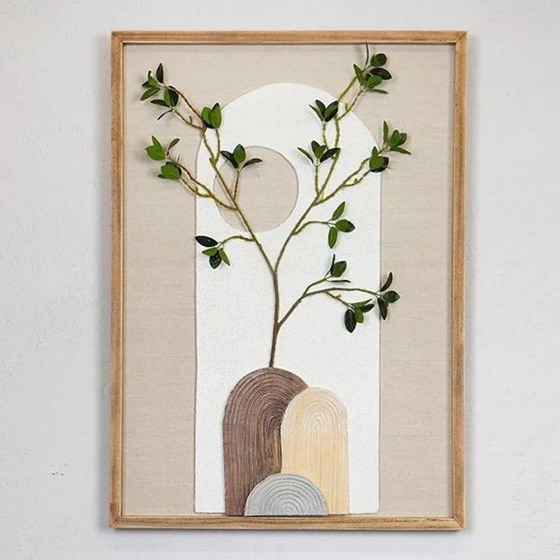Κάδρο Φυτό 755-12044 50x70x3cm Brown-Grey-Beige-Green Estheti Home Κάθετοι Ξύλο, Καμβάς